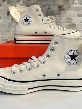 Converse Chuck Taylor Platform High Tops Cream Satin Bridal Sneakers